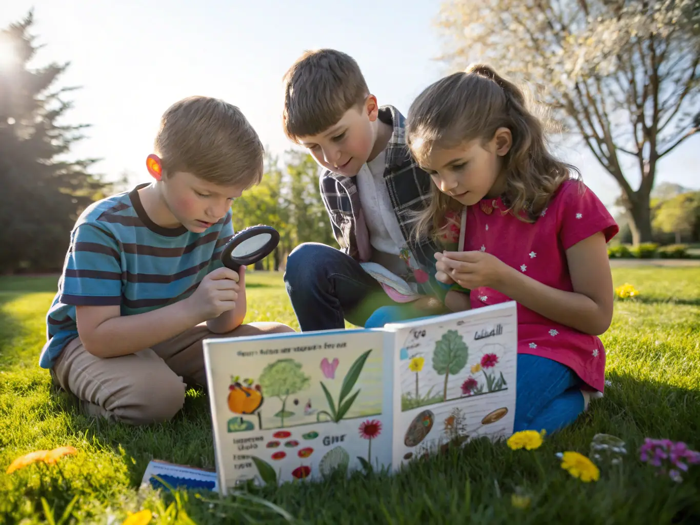A group of children and adults participating in an outdoor environmental workshop led by educators. The image represents GRNPSAL's public education programs.