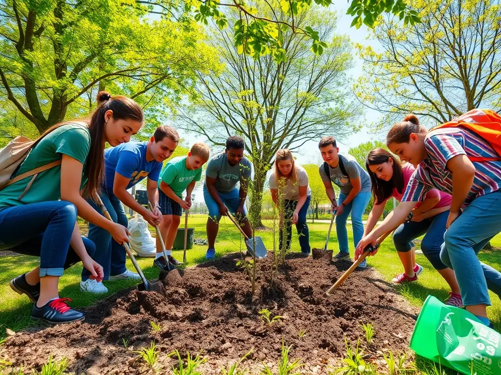 A group of volunteers planting trees in a deforested area, symbolizing GRNPSAL's reforestation and habitat restoration efforts.