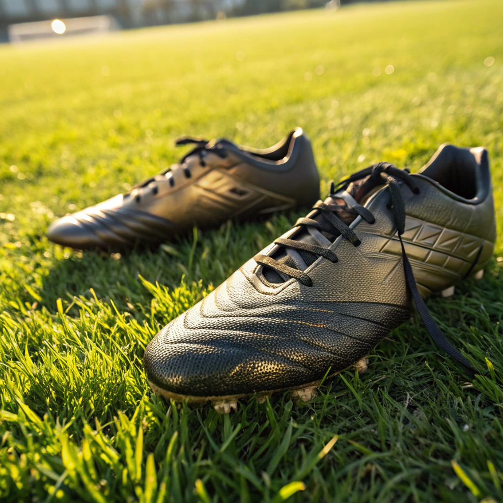 Close up of football boots on the pitch