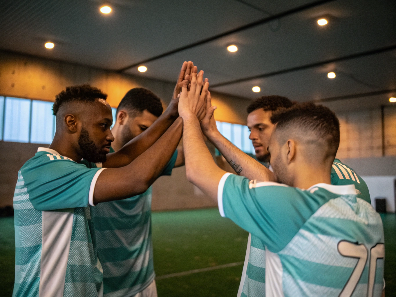 United team huddle before the match begins